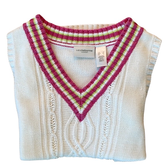 Liz Claiborne white sleeveless V-neck sweater - Picture 6 of 9